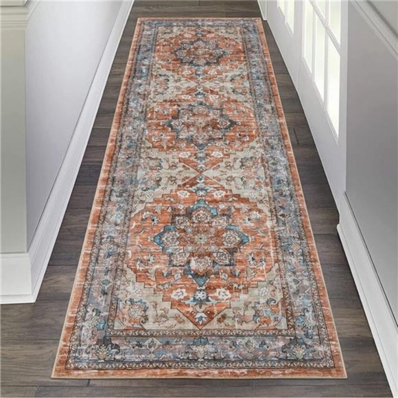 Boho Non Slip Hallway Runner Rug Faux Wool Soft Fuzzy Washable Low-Pile Carpet - Picture 6 of 9